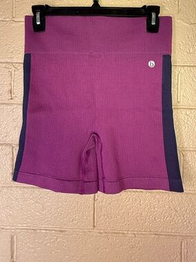 Body Purple Ribbed Bike Shorts with Navy Side Panels